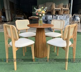 Bàn Ghế Cafe Gỗ Tựa Mây CH31 02