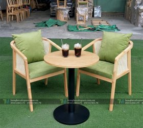 Bàn Ghế Cafe Gỗ Tựa Mây
