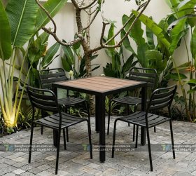 Bàn Ghế Cafe Sắt Ngoài Trời Nan Nhựa
