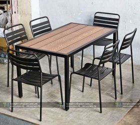 Bàn Ghế Cafe Sắt Ngoài Trời Nan Nhựa 02