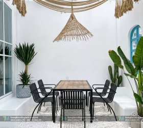 Bàn Ghế Cafe Sắt Ngoài Trời Nan Nhựa 03