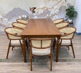 Bàn Ghế Gỗ Nhà Hàng Tựa Mây 