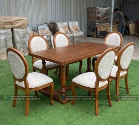 Bàn Ghế Gỗ Nhà Hàng Louis Chân Quỳ