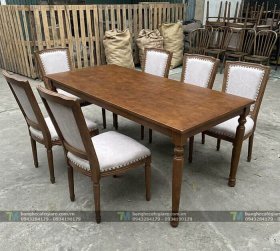 Bàn Ghế Gỗ Nhà Hàng Louis Tựa Vuông