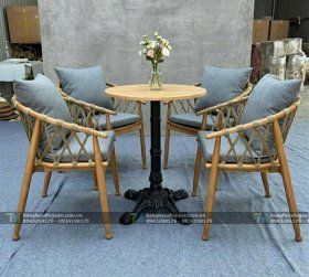 Bàn Ghế Cafe Gỗ Đan Dây