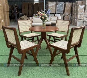Bàn Ghế Cafe Gỗ Decor Đan Mây Nhựa 02