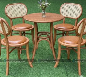 Bàn Ghế Cafe Gỗ Thonet Tựa Vuông